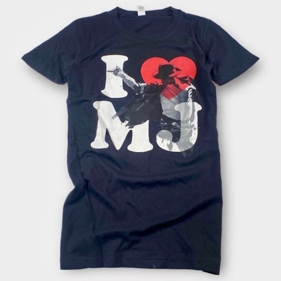 Tultex Girly Tops - NWOT Michael Jackson I Love MJ Memorabilia Tee Shirt Blue, Size X-Large